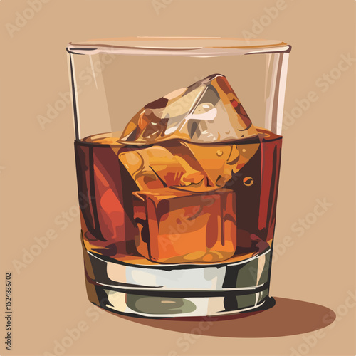 liquid, cocktail, whiskey, party, drink, glass, alcohol, bar, restaurant, beverage, cold, isolated, concept, object, liquor, rum, ice, vector, image, cube, symbol, illustration, vodka, white, pub, 