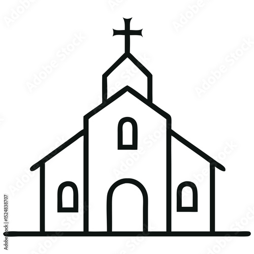Simple Church Building Icon Design with Cross on Top Minimalist