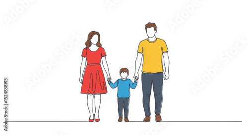 Simple Line Drawing Depicting a Family of Three Holding Hands