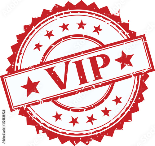 Distressed Red VIP Stamp with Stars, Vector Illustration for Exclusive Promotions.
