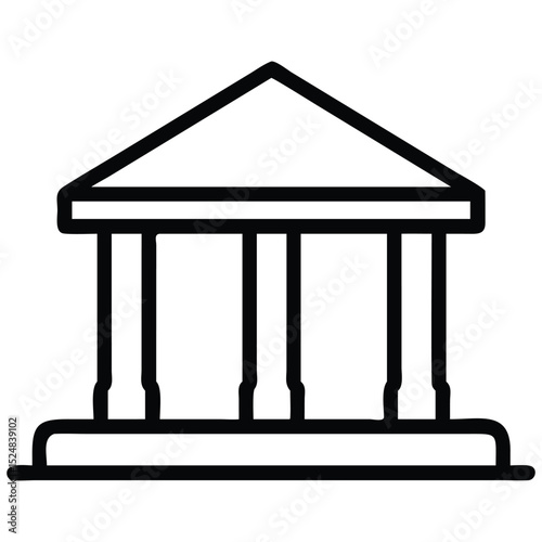 Simple Courthourse Building Icon with Columns and Triangular Roof Architecture Design