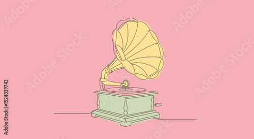 Stylized Vintage Gramophone with Horn Speaker and Record