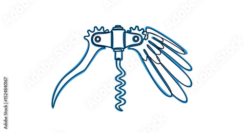 Stylized Blue Corkscrew with Wing-like Lever Arms Illustration