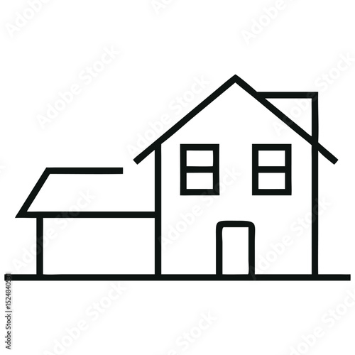 Simple House Outline with Garage, Two Windows, and a Door Illustration