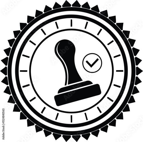 Vector Illustration of a Black Rubber Stamp With Check Mark Inside a Seal.