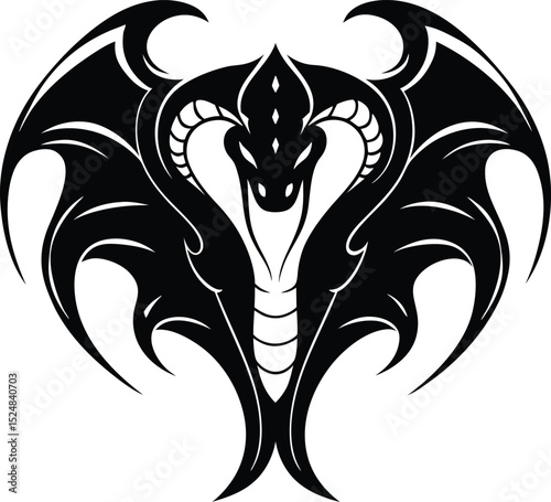 Stylized fictional Black Cobra with Dragon-Like Wings Design Silhouette