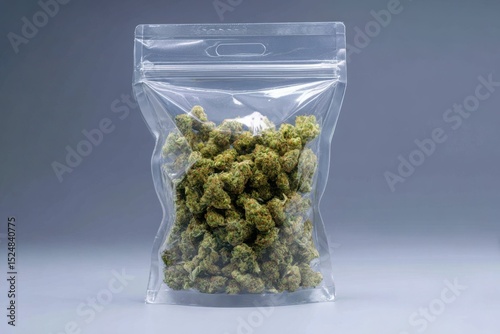 High-Quality Marijuana Buds in Clear Resealable Packaging: Premium Cannabis Product Photography for Dispensaries, Websites, and Blogs.  Showcase your top-shelf strains with this professional image.