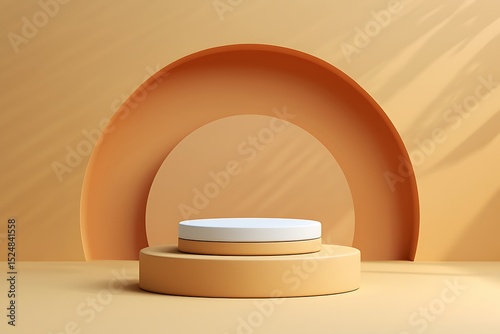 Minimalist Beige and White Product Display Podium with Archway Background, Ideal for Showcase and Presentation