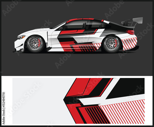 Red Black and White Race Car Wrap Design Template