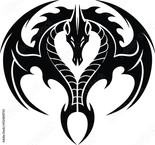 Stylized fictional Black Cobra with Dragon-Like Wings Design Silhouette
