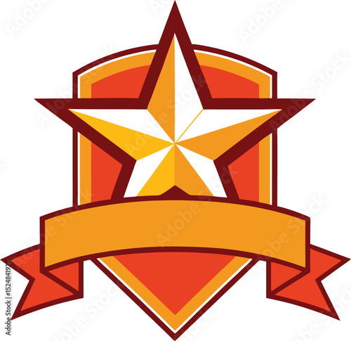 Shield Emblem with Star and Ribbon in Vibrant Colors