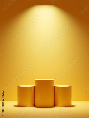 Illuminated Yellow Cylindrical Podium Minimalist Product Display Stand Background