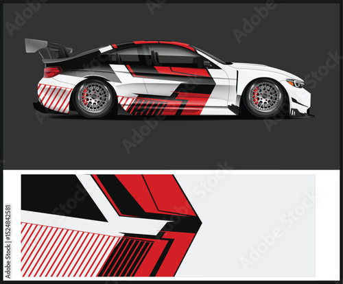 Red Black White Race Car Wrap Design Template