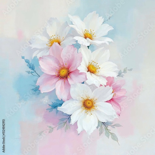 Impressionistic Floral Painting in Soft Pastel Colors with Dreamy Background