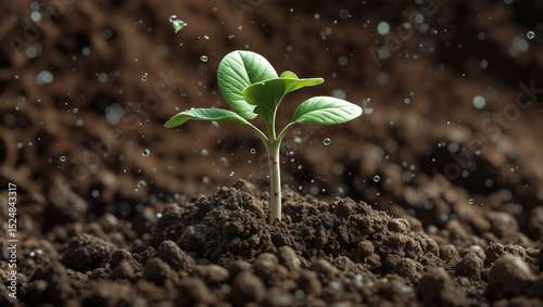 Sprout growing on Earth, soil background, environmental concept	
