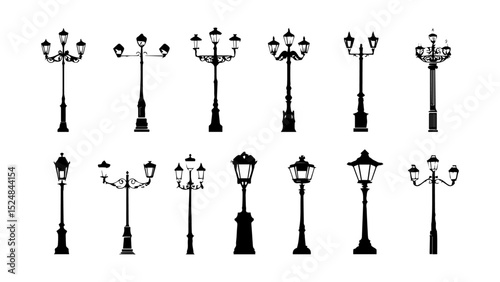 set of silhouettes of trees
