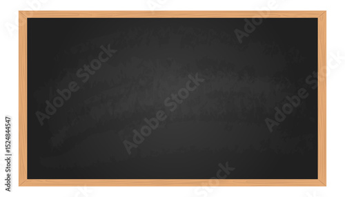 Realistic black chalkboard with wooden frame isolated on white background. Blank school chalkboard for class or restaurant menu