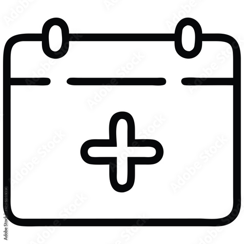 Simple Style Calendar Icon with Plus Sign for Schedule or Healthcare Concepts