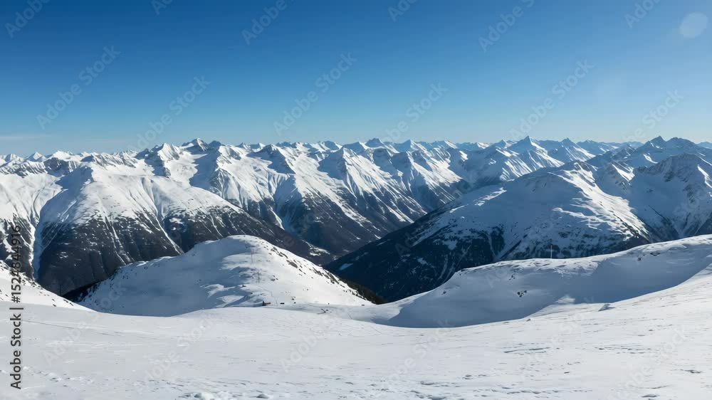 Snowy Mountain Range Peaks Under Blue Sky Winter Landscape with White Peaks and Green Valleys Outdoor Scenery Snowy Mountain Range Peaks Under Blue Sky Winter Landscape with White Peaks and Green Valleys Outdoor Scenery