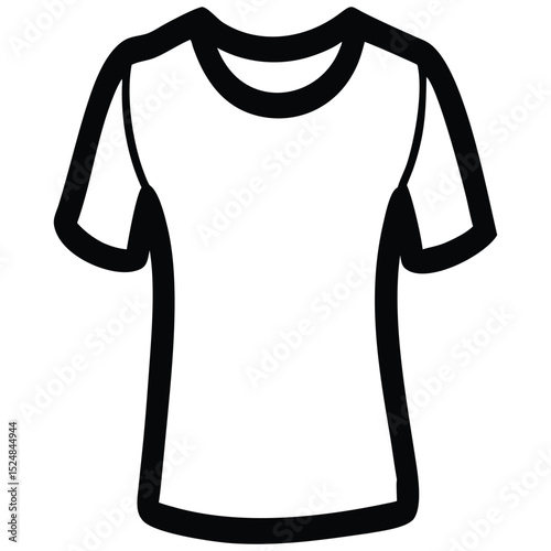 Simple White TShirt with Black Outline, Round Neck, and Short Sleeves Icon