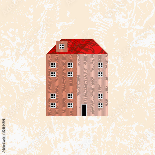 Cute Vintage Building with Grunge Style.