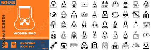Women Bag Duotone Editable Icons set. Vector illustration in modern thin duotone style of women bag icons: briefcase, backpack, postback, etc