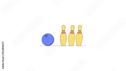 Bowling Animation Clip | Cartoon Ball Strikes Pins Video | White Background | 4k Animation Clip