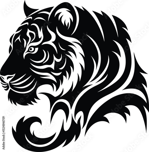 Artistic Black and White Tiger Design Created in a Tribal Style