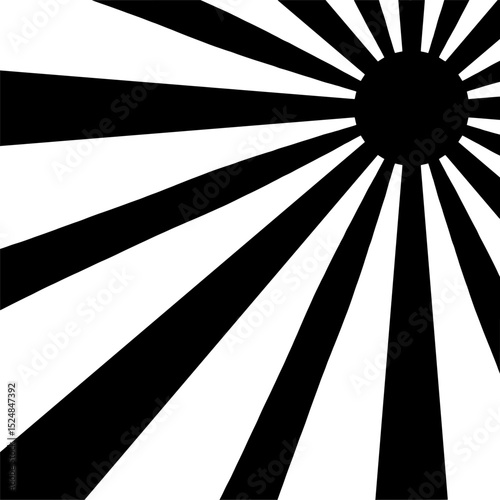 The image features a sunburst or sunray motif and is black and white.