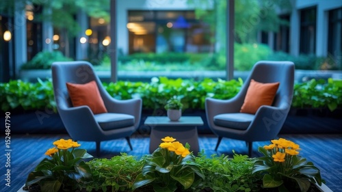 modern waiting area with lush plants