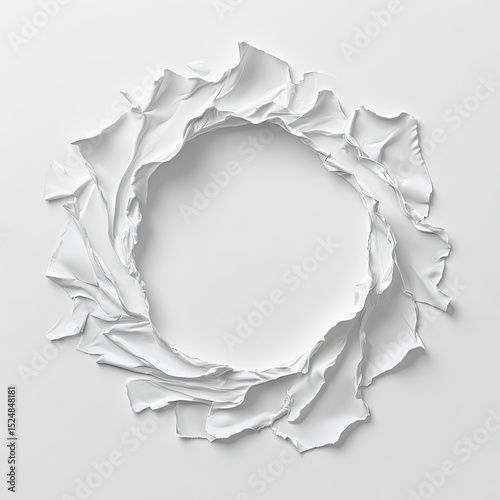 Abstract white circular frame, textured, swirling, minimalist design