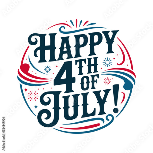 Words happy 4th of July and a US flag perfect for Independence Day celebrations social media posts, marketing materials, and greetings.