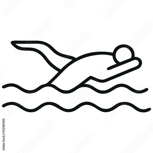 Swimming Person Icon on Wavy Water Surface Outline Illustration
