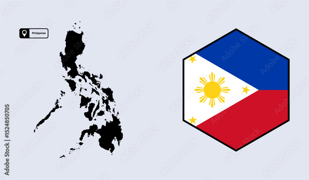 Fototapeta premium vector map and flag of the philippines