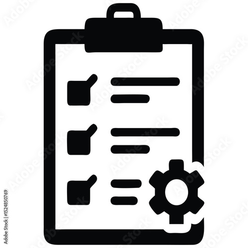 Task List Checklist with Gear Icon, Workflow Management and Settings Symbol