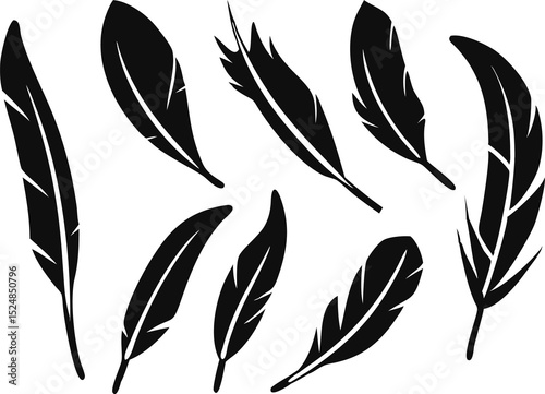 Feathers icon set in flat style. feathers silhouette isolated on white background, vector illustration