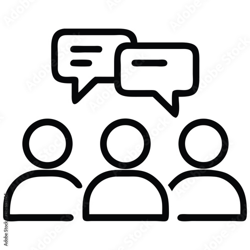 Team Communication Outline People Sharing Ideas with Speech Bubbles, Group Discussion Icon