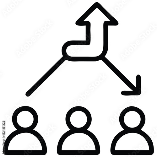 Team Direction Arrows Leading from People Icons, Representing Strategic Paths and Decisions