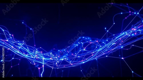 Dynamic visualization of high-speed data transfer and interconnected networks in a digital space.