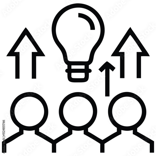 Team Innovation Lightbulb Idea with Upward Arrows Symbolizing Group Success and Growth