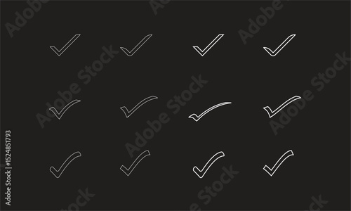 White color Tick Mark Icon Set.