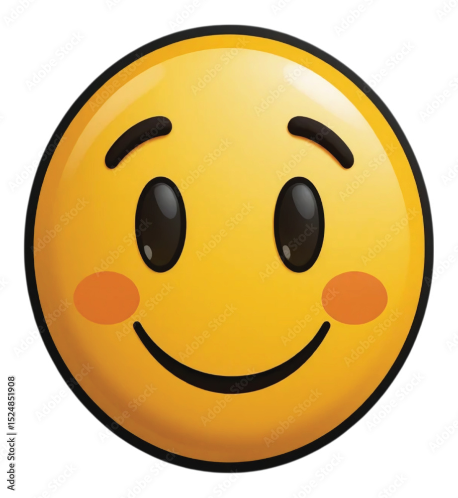 Fototapeta premium Cute smiling face emoji vector with rosy cheeks and happy expression for chat message emotion and reaction 