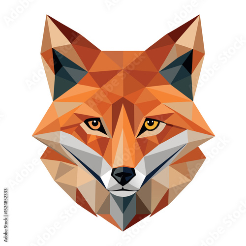 Geometric Fox Head Design with Orange, Beige, and Gray Triangles on a White Background