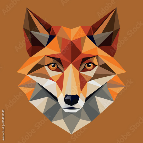 Geometric Fox Head Portrait Modern Polygonal Design with Sharp Details and Orange Backdrop