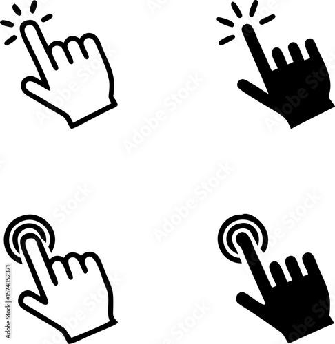 Touch vector icons set.Hand Cursor symbol. black Illustration isolated for graphic and web design