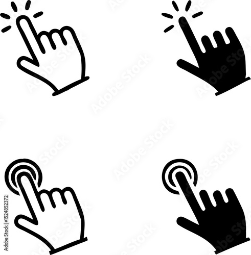 Touch vector icons set.Hand Cursor symbol. black Illustration isolated for graphic and web design