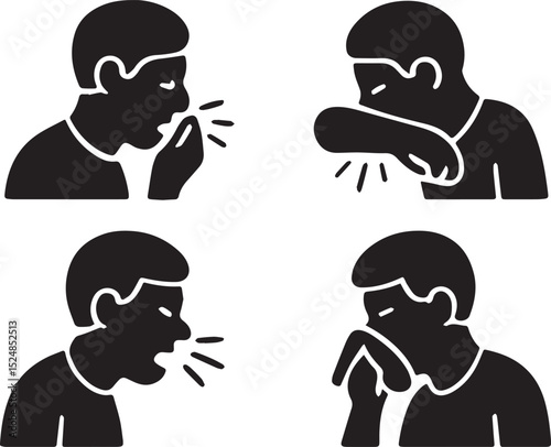 Man sneezing set isolated vector illustration