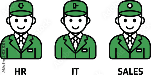 Team of business people representing hr it and sales departments illustration