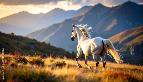 草原を駆ける一頭の白い馬
