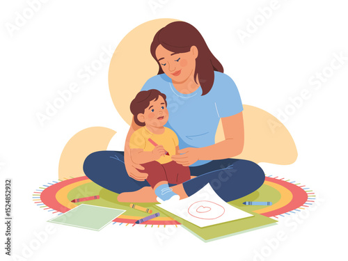 Loving Mother and Child Engaging in Creative Drawing Activity